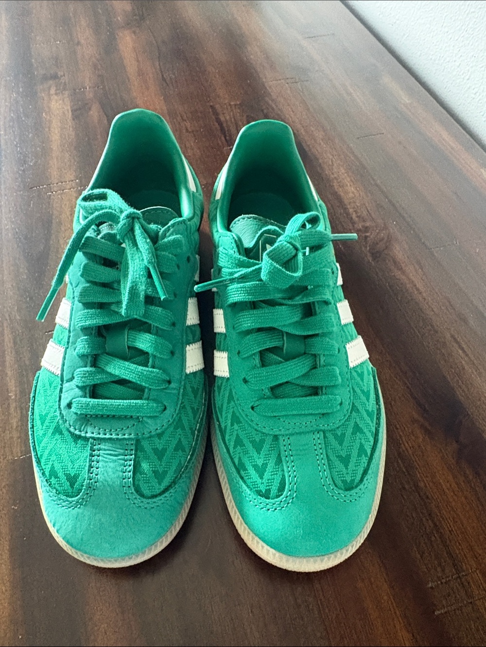 adidas Green Women's Sneakers with White Stripes size 7.
